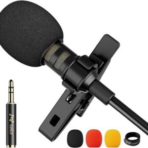 PoP voice 12.8 Feet Lavalier Lapel Microphone Professional Grade Omnidirectional Mic Condenser Small Mini Perfect for Recording Podcast PC Laptop Android iPhone YouTube Interview Asmr External
