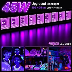 2Pack 45W 1.3Ft Black Light Bars Waterproof IP65 with 4.92Ft Plug+Switch | UV-A Safe Wavelength, Adjustable/Removable Stand, No Flicker, for Fluorescent Poster/Body Paint/Halloween/Xmas Glow Party