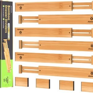 Bamboo Drawer Dividers(43-56cm), Expandable Drawer Separators Splitter, Adjustable Spring-loaded Organizer for Large Utensil, Clothes, Tools Drawers, 10 Pack