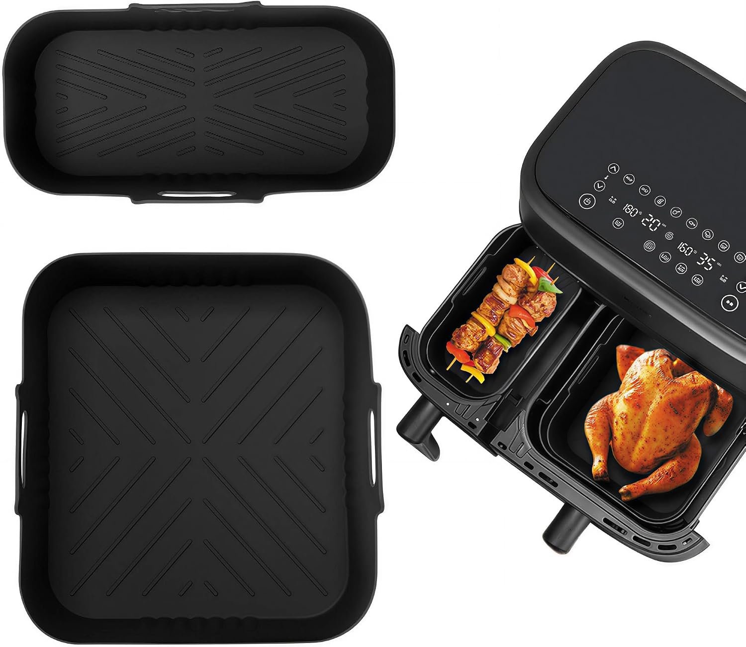 Silicone Air Fryer Liners for Philips Dual Basket Airfryer,NA350/NA550Black