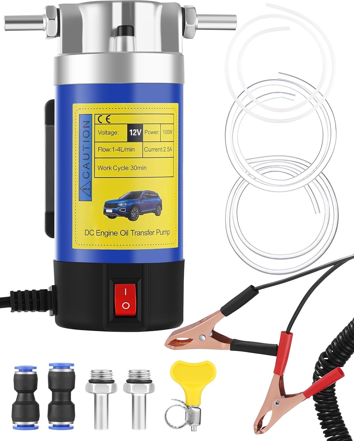 12V Oil Extractor Pump 100W, Engine Oil Extractor Pump for Oil Change, Self-Priming Oil Transfer Pump for Motor Oil, Transmission Fluid, Electric Fluid Transfer Pump for Car, Mower, Boat