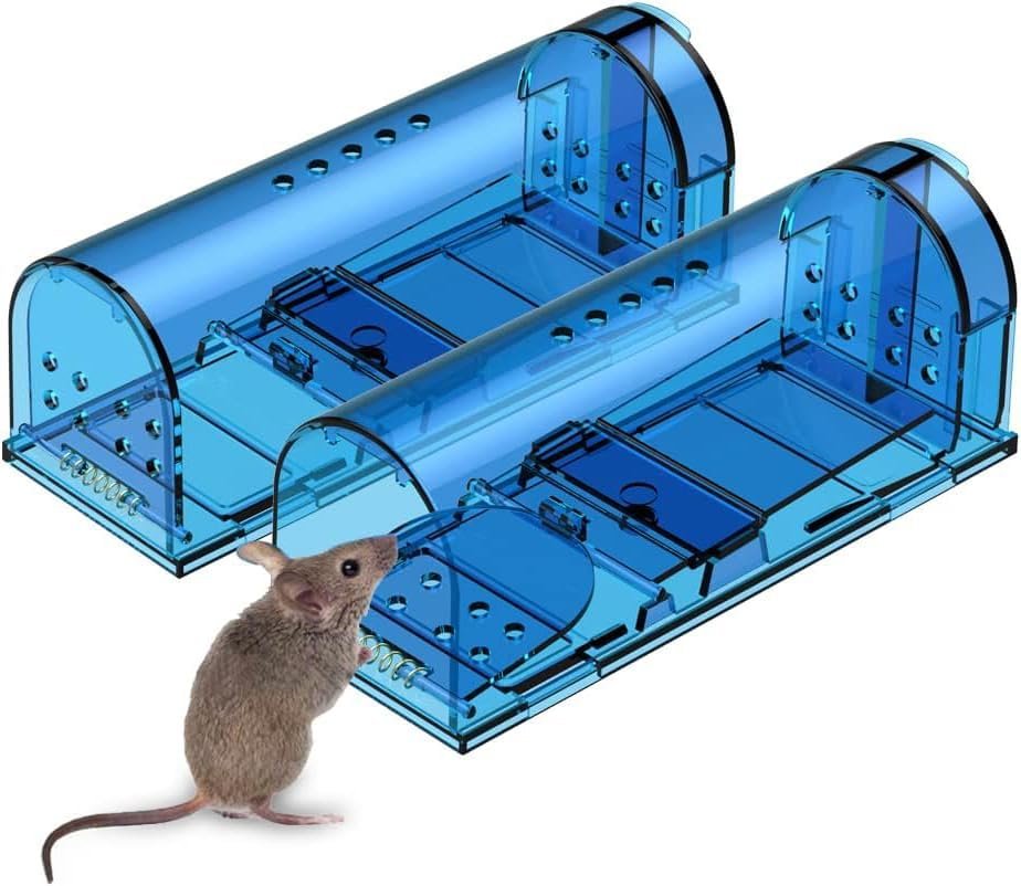 2-Pack Humane Mouse Traps | Catch and Release Mouse Traps That Work | Mice Trap No Kill for mice/Rodent Pet Safe (Dog/Cat) Best Indoor/Outdoor Mousetrap Catcher Non Killer Small Mole Capture Cage