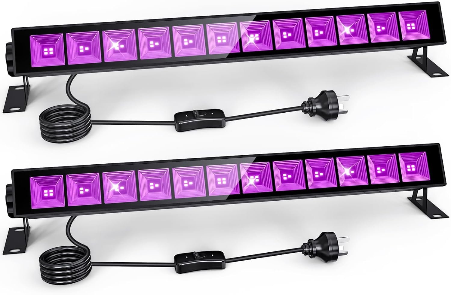 2Pack 45W 1.3Ft Black Light Bars Waterproof IP65 with 4.92Ft Plug+Switch