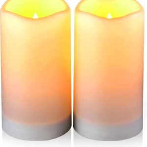 3.25" x 6" Large Outdoor Solar Powered Candles - Flameless Pillar Waterproof Rechargeable Candle Set, White Resin, Flickering LED Light, Rechargeable Solar Battery Included, Use for Patio Decor