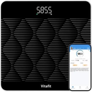 Vitafit Amazing 300kg Smart Bathroom Scales in 0.05kg, High Accuracy Assured by Digital Scale Professional Factory Since 2001, Large Platform with 8mm Non-Slip Tempered Glass, LED, Black
