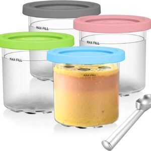 4 Pack Ice Cream Tubs for Ninja Creami with Ice Cream Scoop,24 oz,Compatible with NC501, NC500 Series - Dishwasher Safe, BPA-Free, Leak Proof - Assorted Colors
