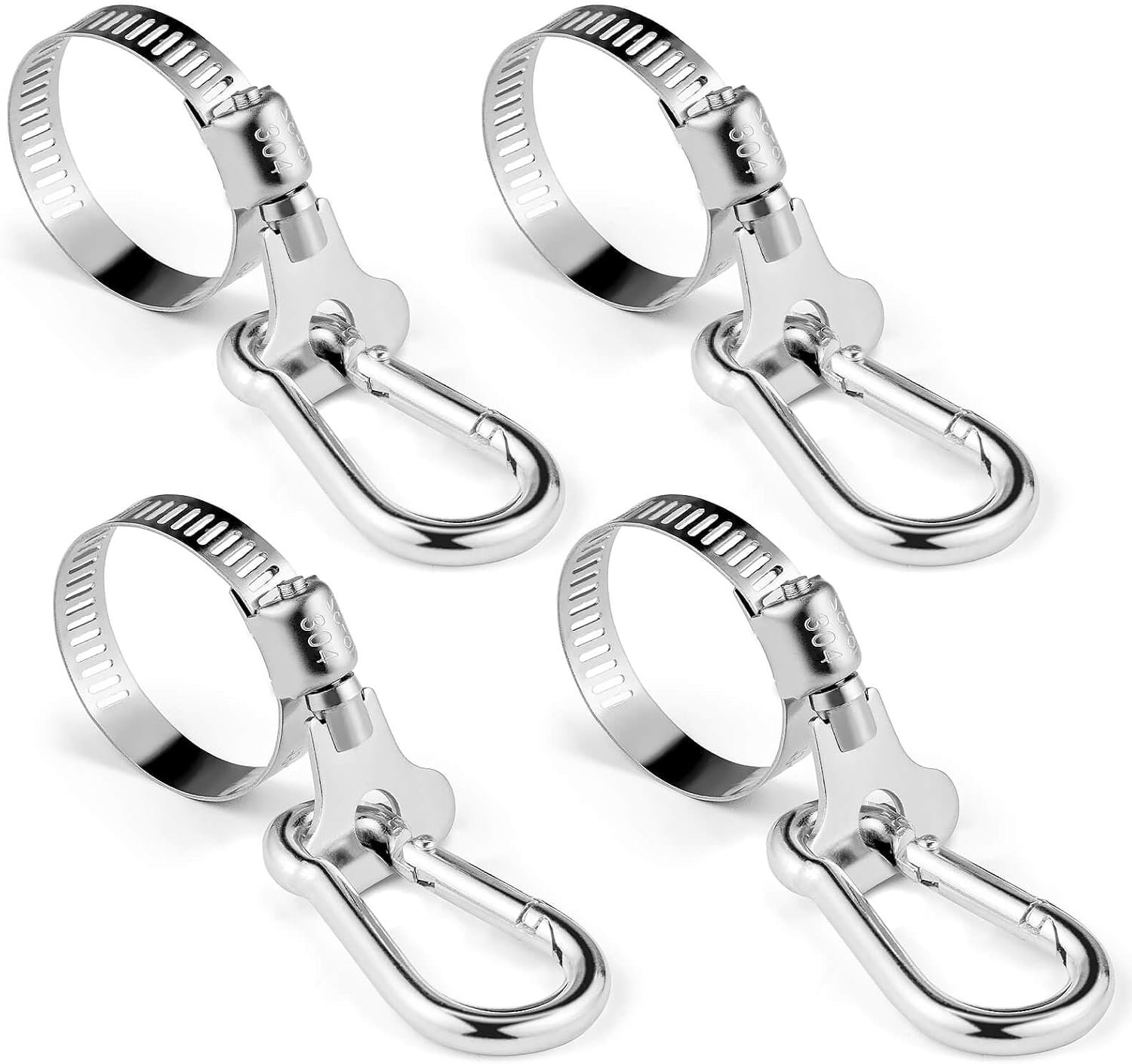 4PCS Flagpole Rings Carabiner Clamp, Stainless Steel Flag Pole Clip