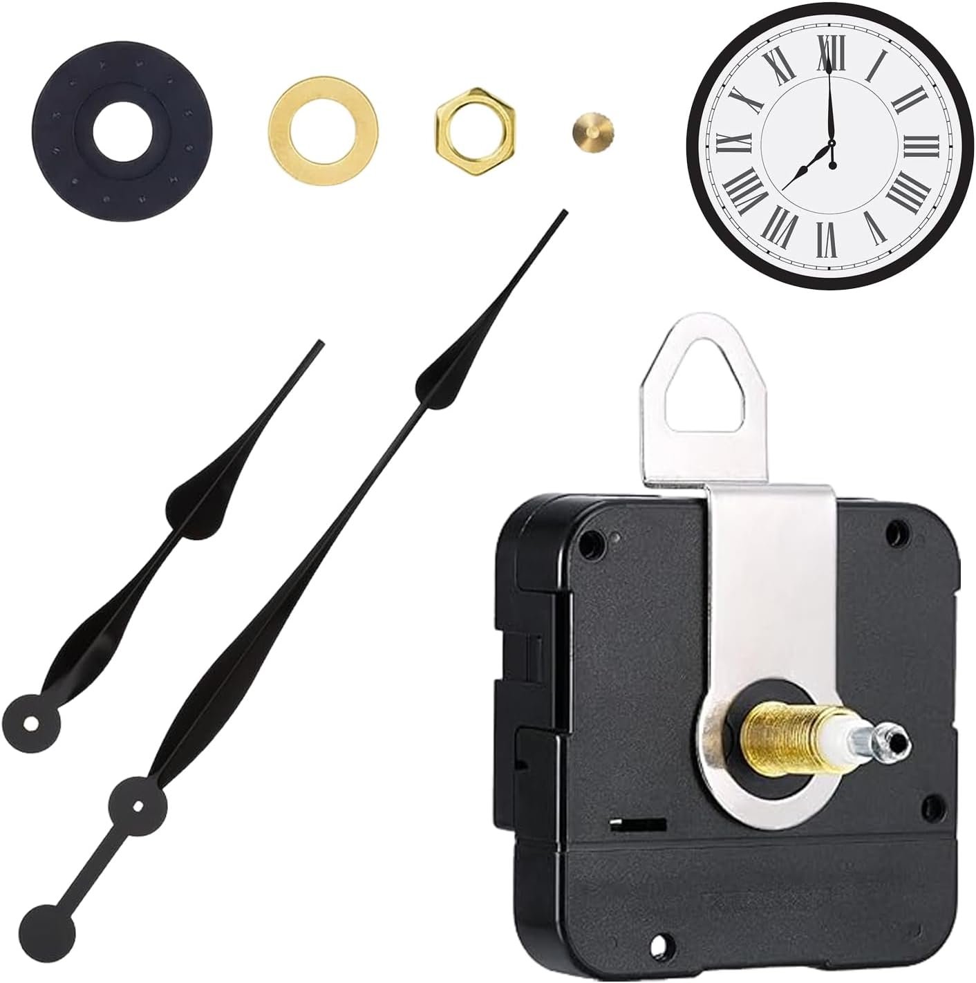 High Torque Clock Movement Mechanism Kit - Long Shaft Design for DIY Clocks with 12 Inch Spade Hands - Ideal Repair Kit for Thick Panels - Accurate and Durable Black Clock Parts for Home Crafts