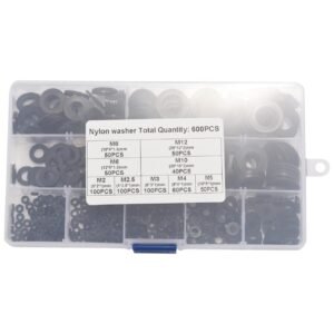 600Pcs Black Nylon Rubber Flat Washer Assortment Kit for M2 M2.5 M3 M5 M6 M8 M10 Plain Repair Washer Furniture Gasket Kit