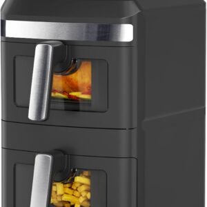 Healthy Choice 13L Dual Zone Vertical Air Fryer with Independent Heating, Dual Baskets, Viewing Windows, Foldable Display, 10 Presets, Adjustable 80–200°C Cooking – Black