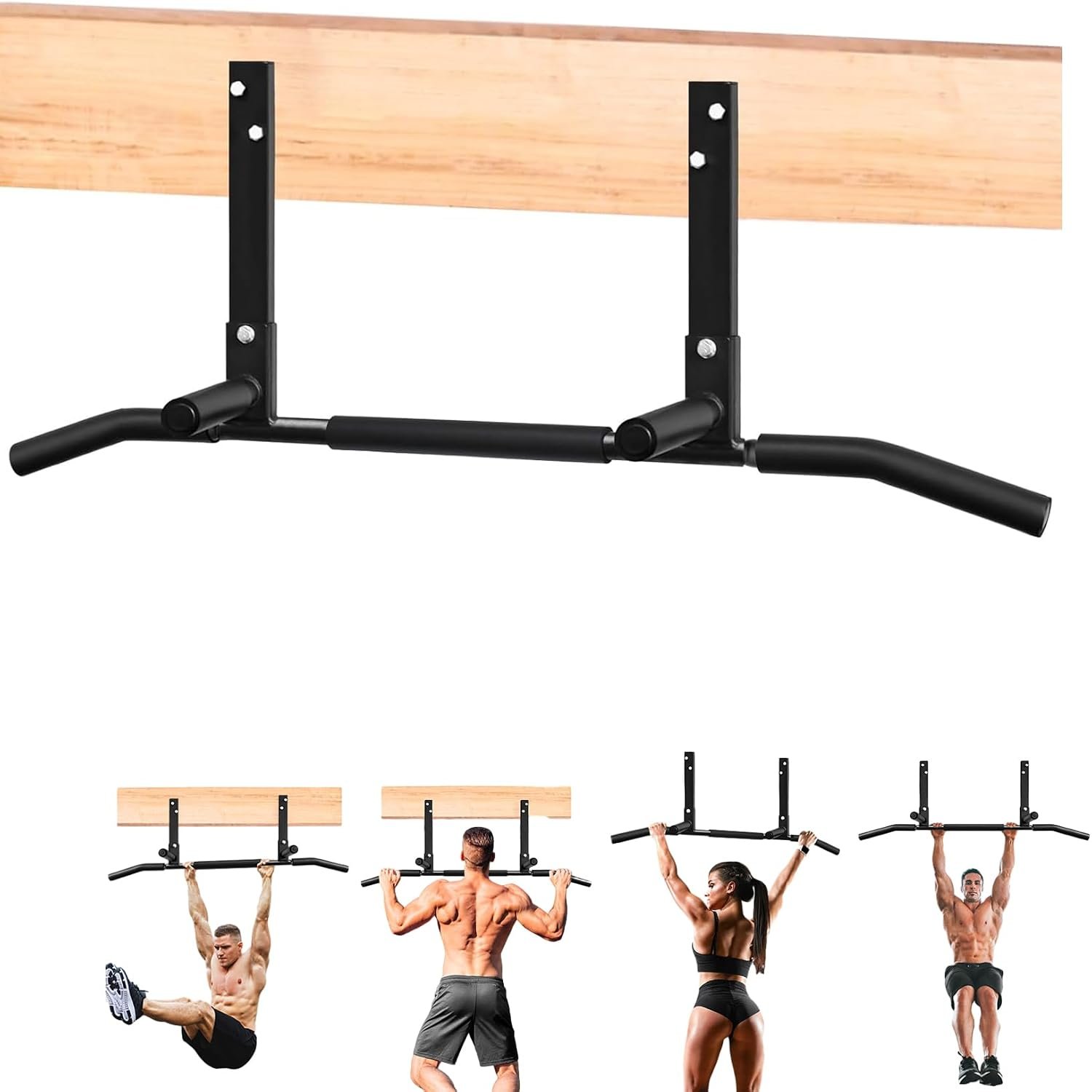Joist Mount Pull Up Bar, Heavy Duty Chin Up Ceiling Mount for Home Gym Beam Rafter, Black 107Cm Wide Bar