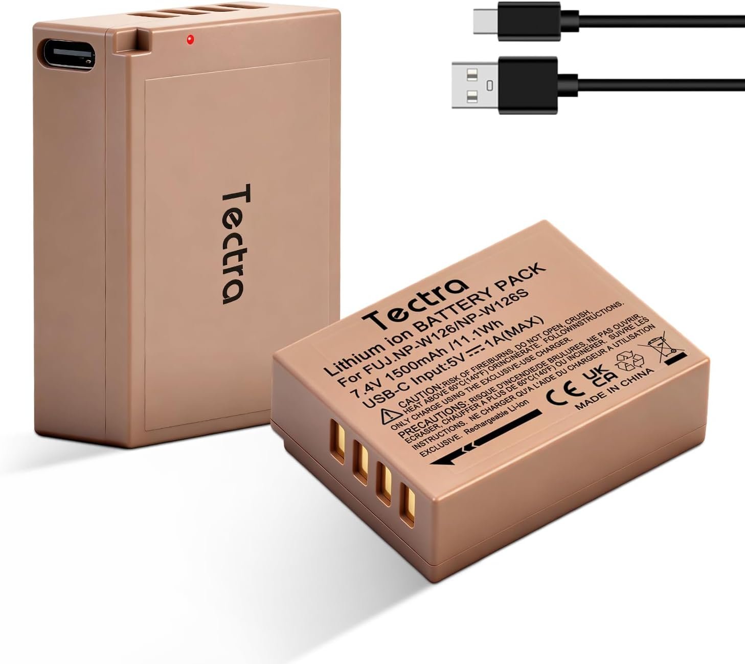Tectra NP-W126 NP-W126S Battery, 2-Pack USB-C Battery for Fujifilm X100 VI, X-E5, X-M5, X Half, X100V, X-T3, X-T50, X-Pro3, X-T20, X-T30, X-T30 II, X-T200, X-H1, X-T2, 2.5H Fast Charging