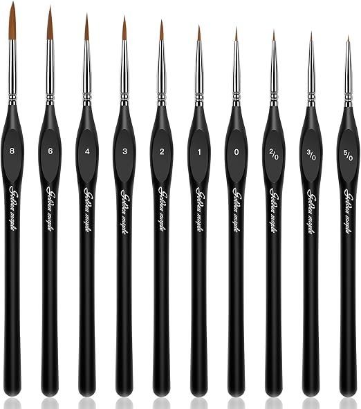 Golden Maple Detail Paint Brushes Set 10pcs Miniature Brushes for Fine Detailing & Art Painting - Acrylic, Watercolor, Oil, Models