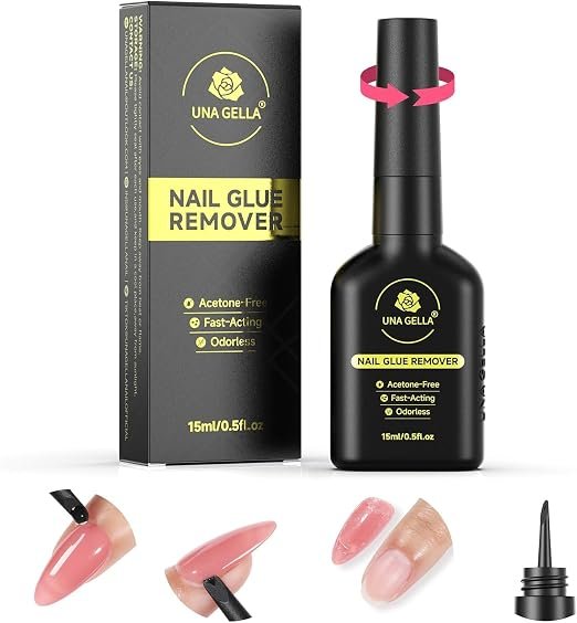 UNA GELLA Nail Glue Remover for Press on Nails 15ml Upgraded Stick & Remove 2 in 1 Acrylic Nails Remover for False Nails Tips Acetone-Free Gentle Gel Nail Remover, Not for Gel Polish Base Coat