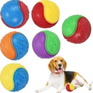 6Pack Squeaky Dog Toys Balls for Training Puppy Pet Chew Toys Teething Balls Jolly Ball for Dogs 2.5in/6.5cm Fit with Dog Ball Launcher, High Bouncy Dog Ball for Interactive Playing