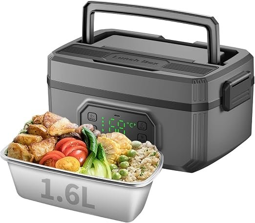 1.6L Portable Electric Lunch Box, 24,000mAh Rechargeable Cordless Heated Lunch Box Food Warmer with Timer & Adjustable Heating for Work Office Car Outdoor