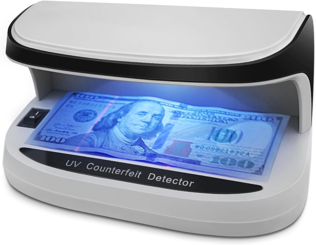 UV Counterfeit Bill Money Detector,Auto ON/Off,Small Footprint,Light Currency Check,Portable,Lightweight,Rechargeable, Bills Credit Cards Banknote Passports IDs All Currencies