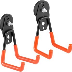 Heavy Duty Magnetic Hook,2PCS Double Hook Storage Magnetic Hooks for Hanging Strong Metal Magnetic Hooks Garage Hooks for Storage Cabinet,Drill Driver,Pegboard,Tool Box,Garage Equipments (Orange)