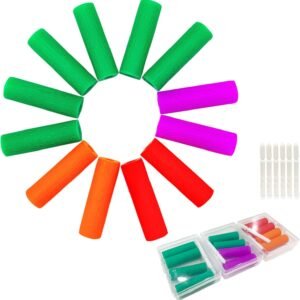 12PCS Orthodontic Chewies with 6 Handheld Sticks, 4-Color Aligner Chewies (6 Green, 2 Red, 2 Purple, 2 Orange) in Storage Box for Effective Tooth Aligner Tray Seating, Daily Adjustment & Orthodontic Care