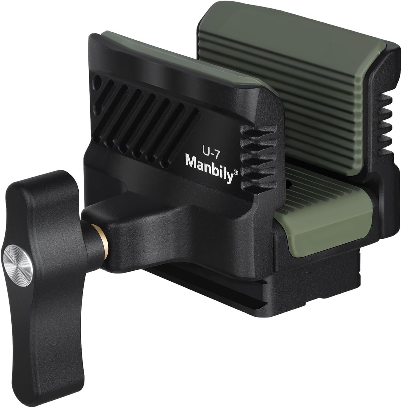 Manbily U-7 Tripod Head Saddle for Shooting Tripods, Aluminum Alloy Universal Rest Clamp Mount, 1/4" & 3/8" & Arca-Swiss Compatibility Base for monopods, Green