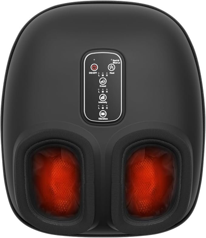 Cotsoco Foot Massager 3 Heat Levels & 3 Massage Modes, Shiatsu Deep Kneading Foot Massager with Air Compression, Blood Circulation & Pain Relief, Home Office Relaxation Gifts for Women Men Black