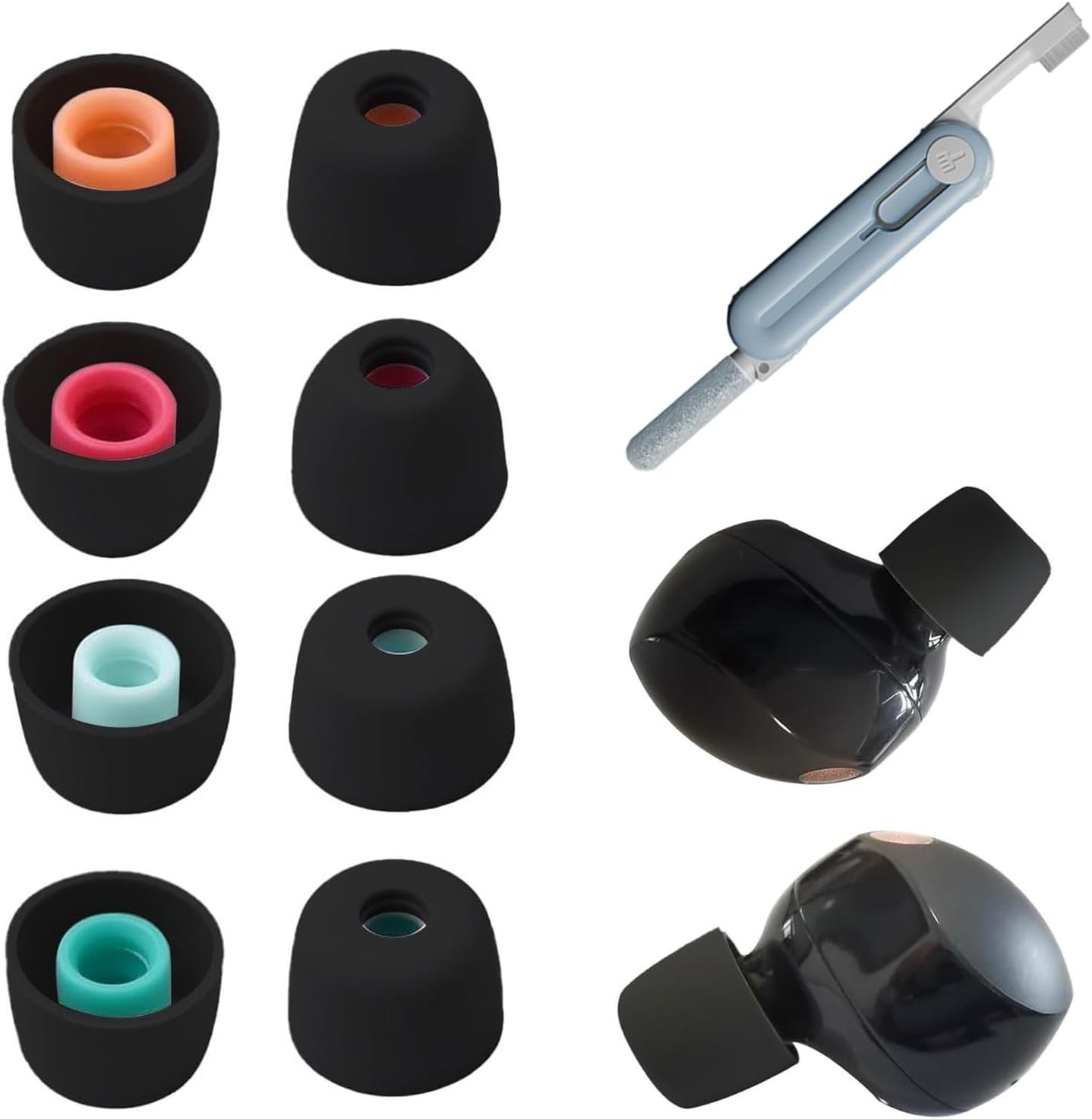 4 Pair Replacement Ear Tips for Sony WF-1000XM5 Earphones Silicone Earbuds Buds Set with 5 in 1 Cleaning Kit Comfortable Secure Fit (Black)