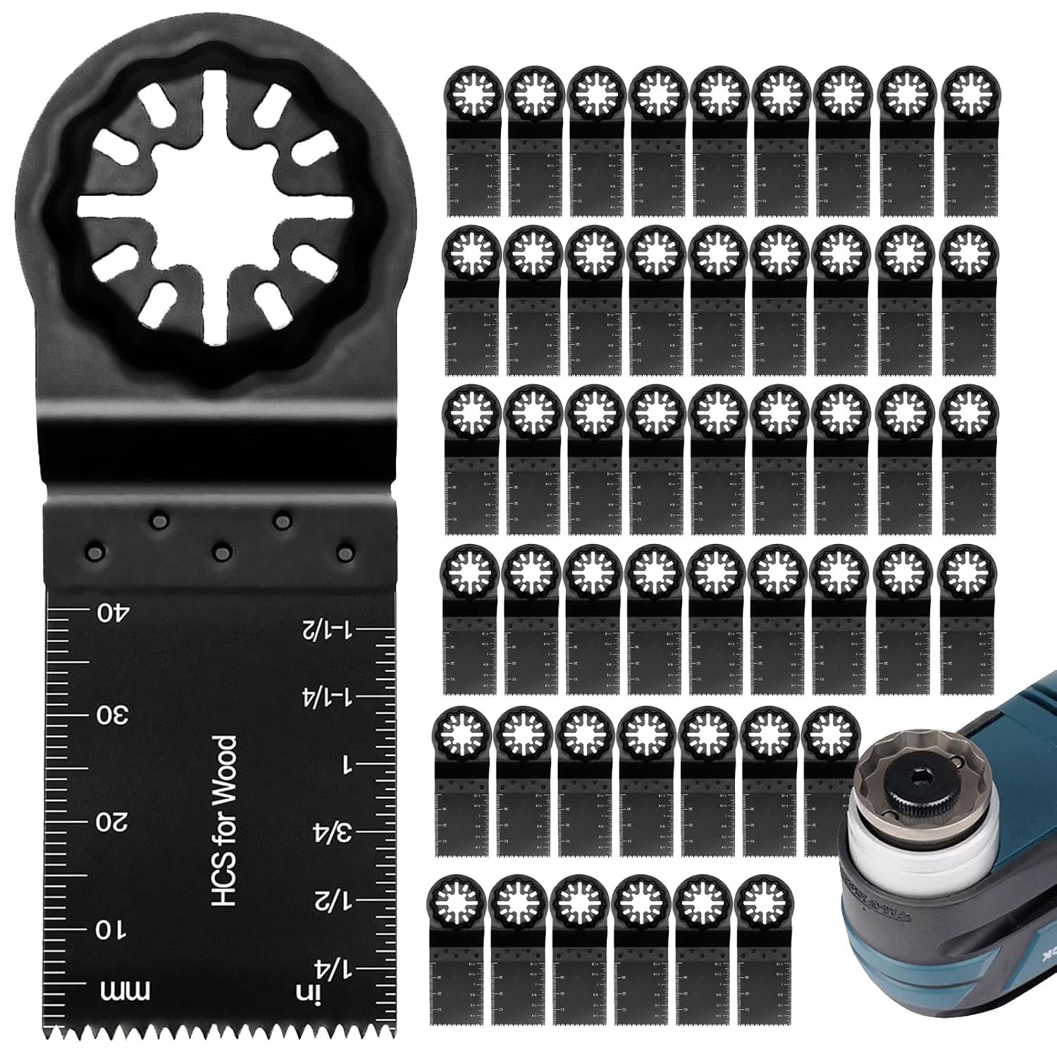 50Pcs Oscillating Multitool Blades, Quick Release Multi Tool Blades for Wood/Plastic/Hard Material, Universal Fit Oscillating Tool Blades Compatible with Most Major Brands
