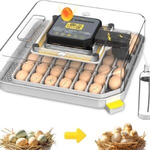 Incubator for Hatching Eggs, 48 Egg Incubator with Automatic Turning and Humidity Temperature Control, Egg Candler, for Ducks/Quail/Goose/Pigeon, 360° View with Clear Window