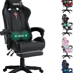 Gaming Chair with Adjustable Backrest, Ergonomic Executive Office Chair, Height Adjustable Racing Chair Maximum Gaming Experience (Black with Massage)
