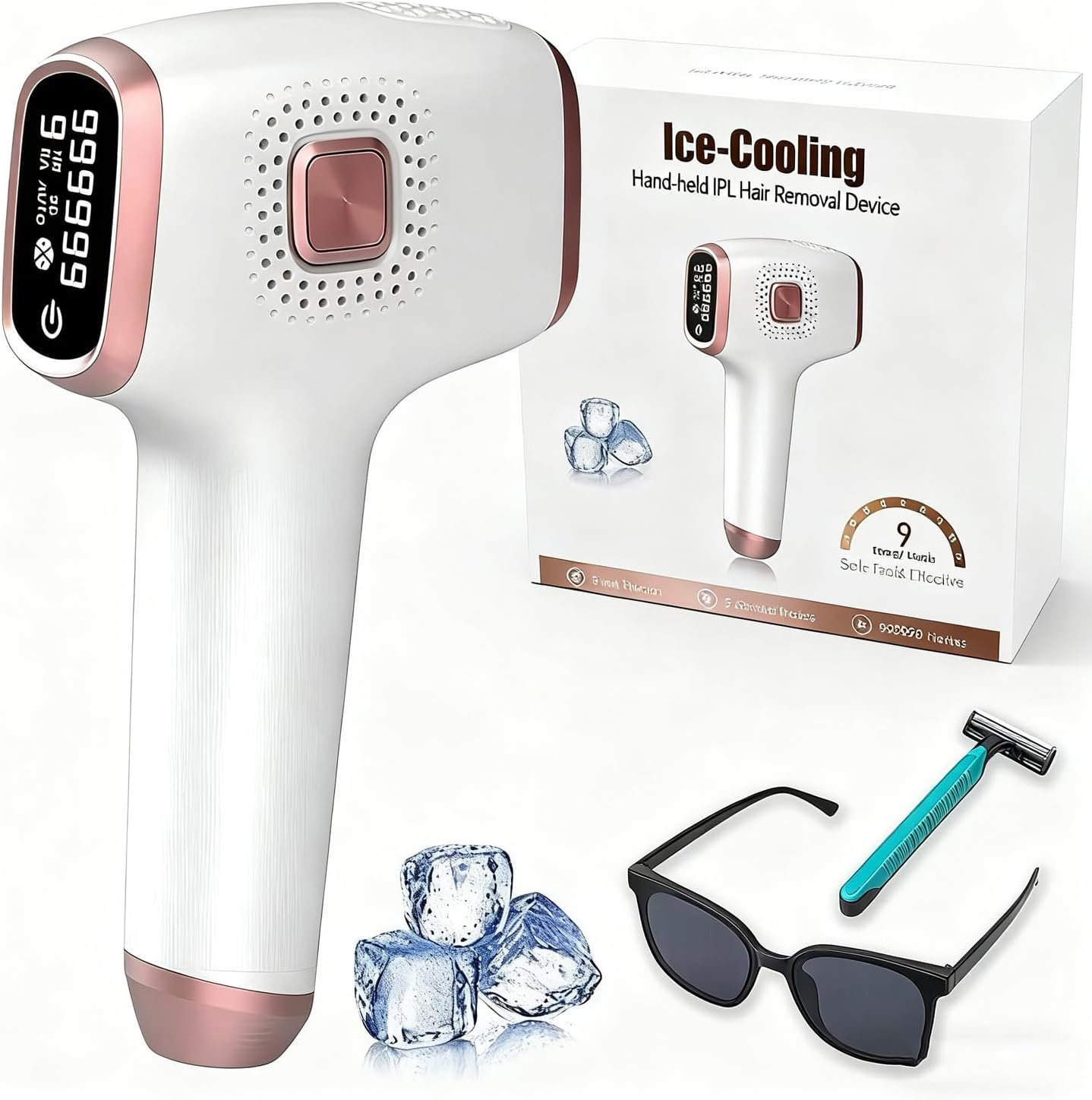 MINYII Laser Hair Removal with Ice Cooling Care Function for Women and Men Permanent,999,999 Flashes Painless IPL Hair Remover, Hair Removal Device for Armpits Legs Arms Bikini Line (Rose Gold)