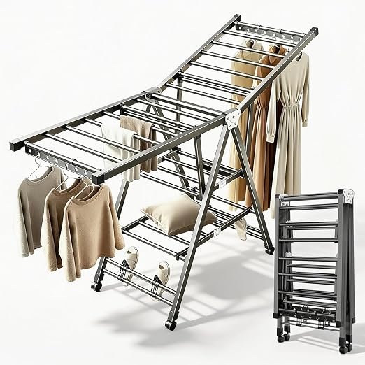 Clothes Drying Rack Foldable, 180CM Large Laundry Drying Rack Gray