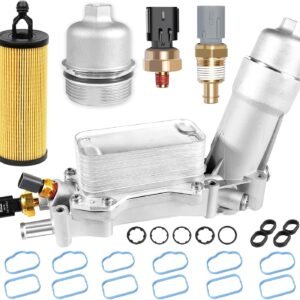 926-959 Upgraded Aluminum Engine Oil Filter Housing Kit with Sensors and Gaskets Fit for 2017-2018 Chrysler 200 300 Dodge Ram Avenger Challenger Jeep Wrangler Oil Cooler 3.6L V6 OE# 68310865AB