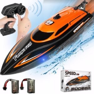 RC Boat with 2 Rechargeable Battery, 20+ MPH Fast Remote Control Boat for Adults, 2.4G RC Electric Boats Pools and Lakes Toys for Kids (812-Orange)