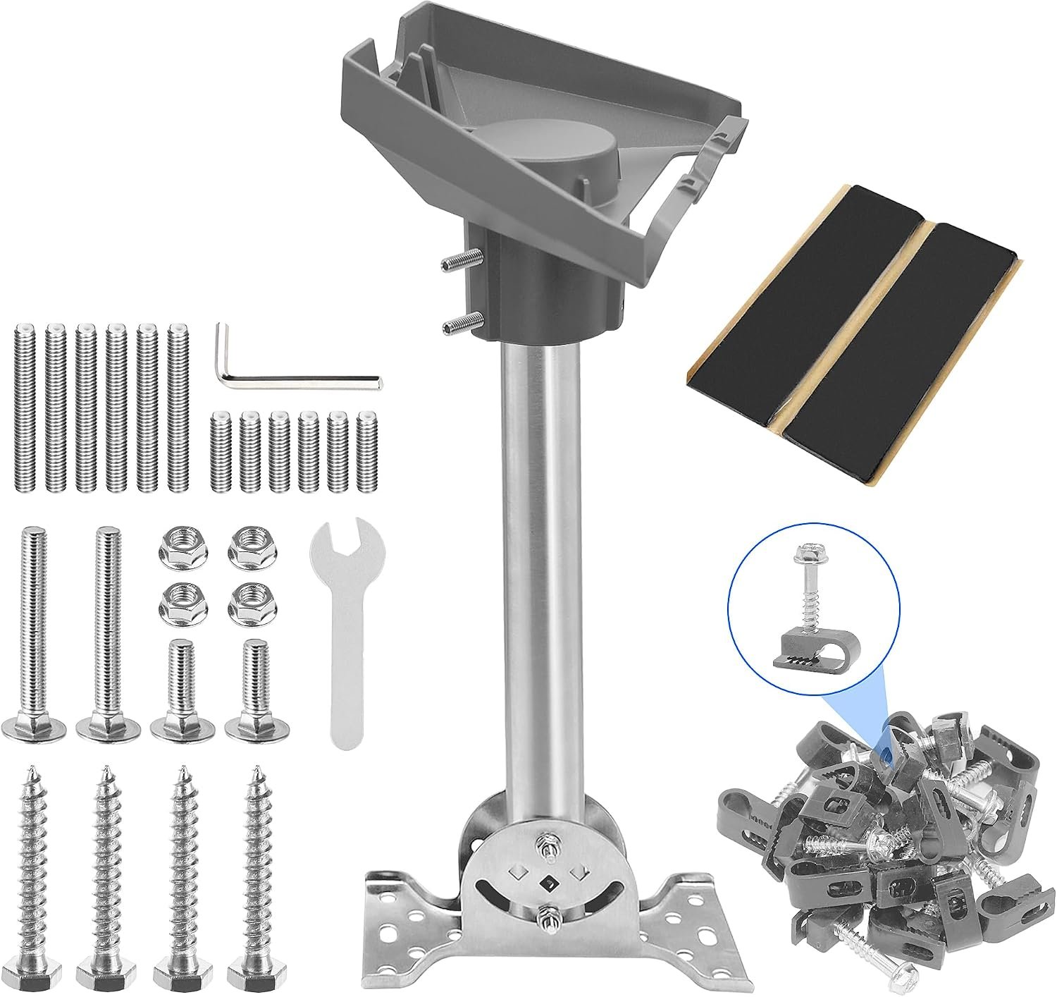 Stainless Steel Pivot Roof Mount Kit for Starlink Standard 4/ 4X/ Gen 3/ V4 Dish, with Die cast Integrated Aluminum Alloy Starlink Gen 3 Pipe Adapter