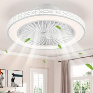 50cm Modern Ceiling Fans with Lights and Remote,LED Ceiling Fan Light 3000K-6500K Dimmable-Quiet Fan Ceiling Light with 6 Speeds,White Bladeless Fan Light Fixture for Bedroom