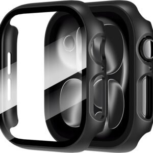 Diruite for Apple Watch Series 11/10 46mm Screen Protector Case 2-Pack, Black, PC Hard with HD Tempered Glass High Touch Sensitivity Full Coverage Matte Protective Cover