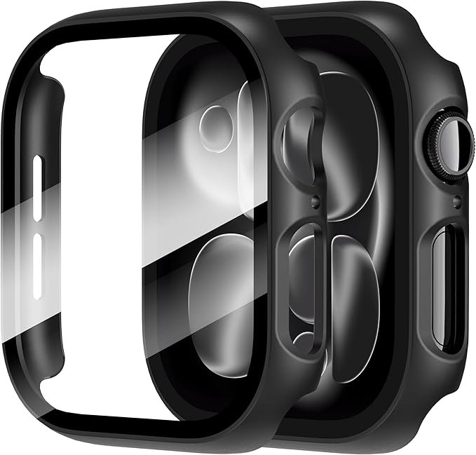Diruite for Apple Watch Series 11/10 46mm Screen Protector Case 2-Pack, Black, PC Hard with HD Tempered Glass High Touch Sensitivity Full Coverage Matte Protective Cover