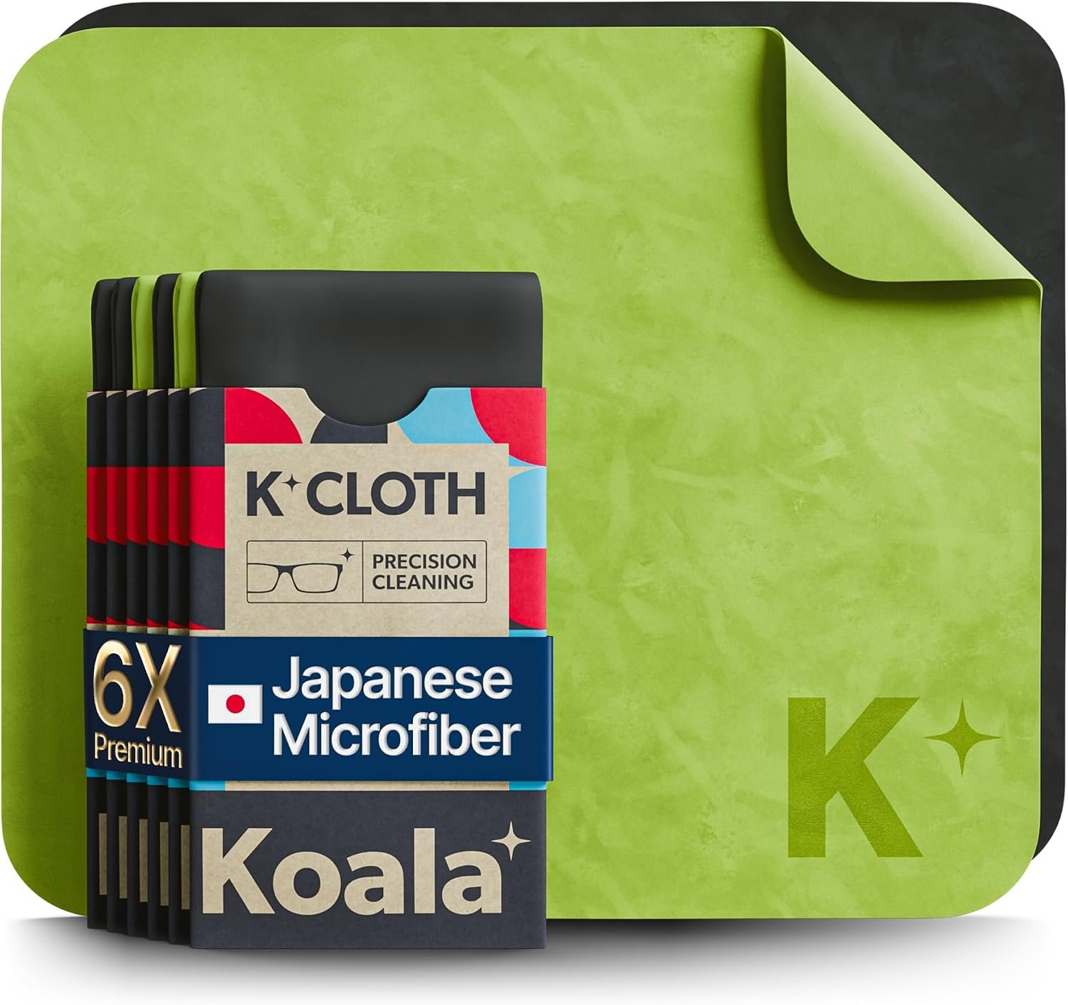 Koala Kloth Microfiber Cleaning Cloth | Eyeglass Lens Cleaner | Glasses, Phone, Camera, Computer Screen Cleaning | Safe for All Coated Lenses | 6 Pack, 6x7 Inch, Black