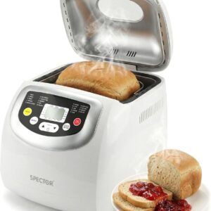 Spector Automatic Bread Machine with 19 Programs, Gluten-Free Option, 3 Loaf Sizes & 3 Crust Settings, 15-Hour Delay Timer, Keep-Warm Function, Compact for Home Baking, Dough, Jam & Cake