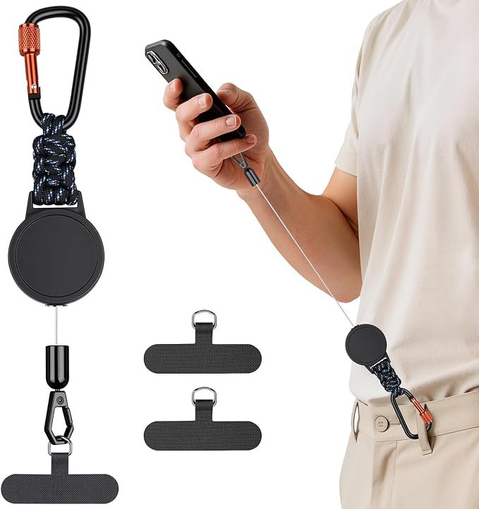 T Tersely Anti-theft Phone Tether, Retractable Steel Line Cellphone Strap with Tether Tab, Skiing Outdoor Cycling Hiking Climbing Fishing, Anti-Drop Lanyard for Cellphone, Action Camera, Key