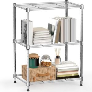MZG 3-Tier Heavy Duty Metal Wire Storage Shelving Unit, Adjustable Organizer Rack for Home, Kitchen or Office (Chrome, 30L x 45W x 67H cm, 204kg Capacity)
