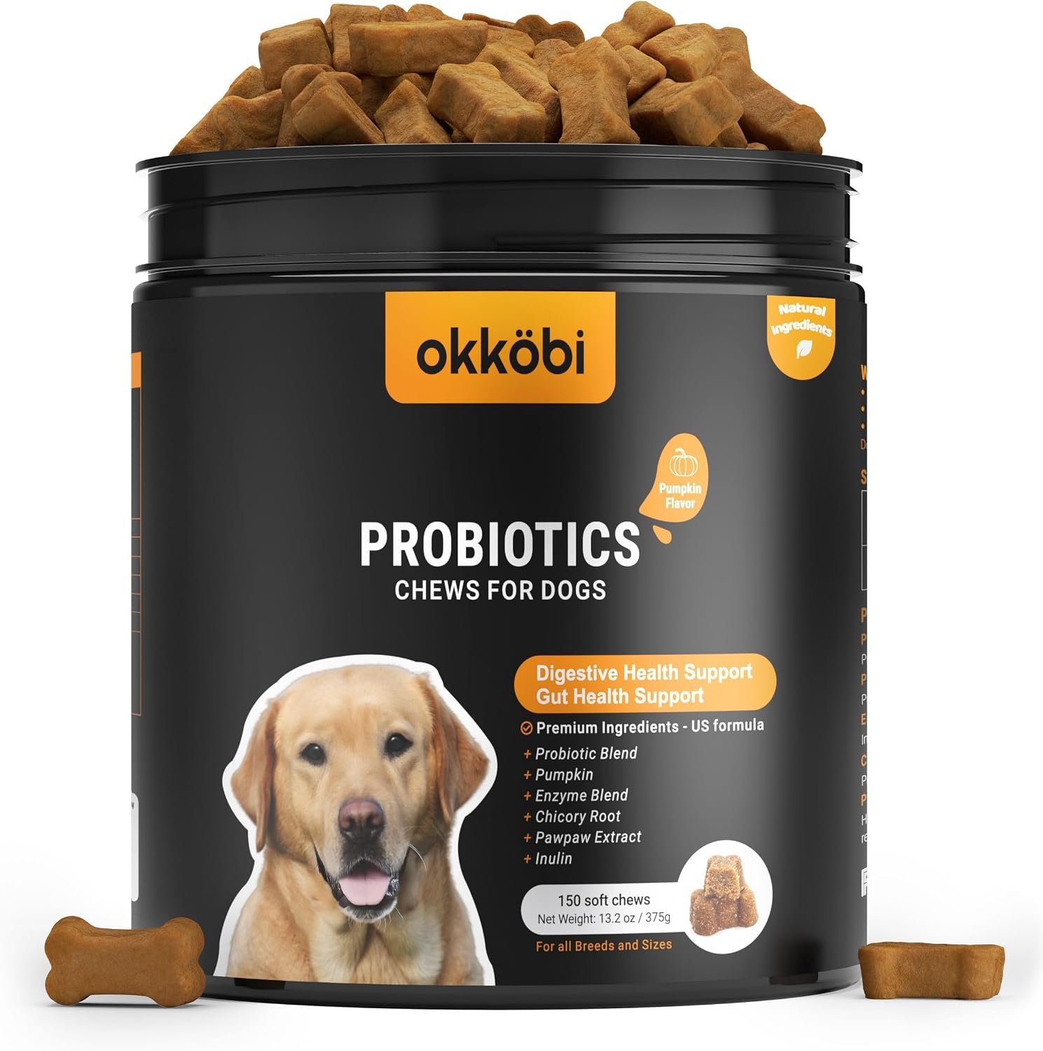 Probiotics for Dogs Chews 150PCs - Digestive, Gut Health & Diarrhea Support - Chews for Dogs - US Formula with Probiotics, Enzymes & Natural Ingredients - Pumpkin