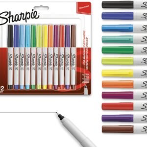 Sharpie 37175 Permanent Markers, Ultra Fine Point, Assorted Colours, 12 Count