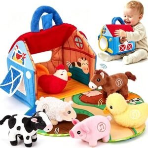 Baby Toys 6-12 Months - Farm House with Stuffed Farm Animals with Real Sounds - Montessori Toys for Babies 6-12 Months Old, Sensory Toy 1 Year Old Boy Girl Birthday Gifts