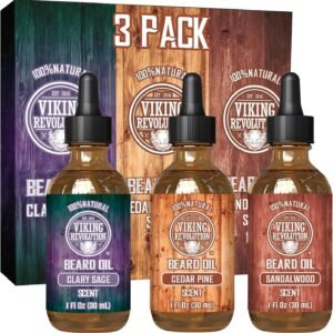 Viking Revolution - Beard Oil Conditioner 3 Pack - All Natural Variety Sandalwood, Pine & Cedar, Clary Sage - Conditioning and Moisturizing - Stocking Stuffers For Him - 3 x 30 ml