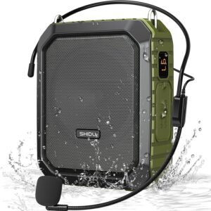 SHIDU Voice Amplifier for Teacher with Portable Microphone and Speaker, 18W Megaphone with Wired Mic Headset, IPX5 Waterproof & Rechargeable Bluetooth Speaker Systems for Tour Guide (NOT Wireless)