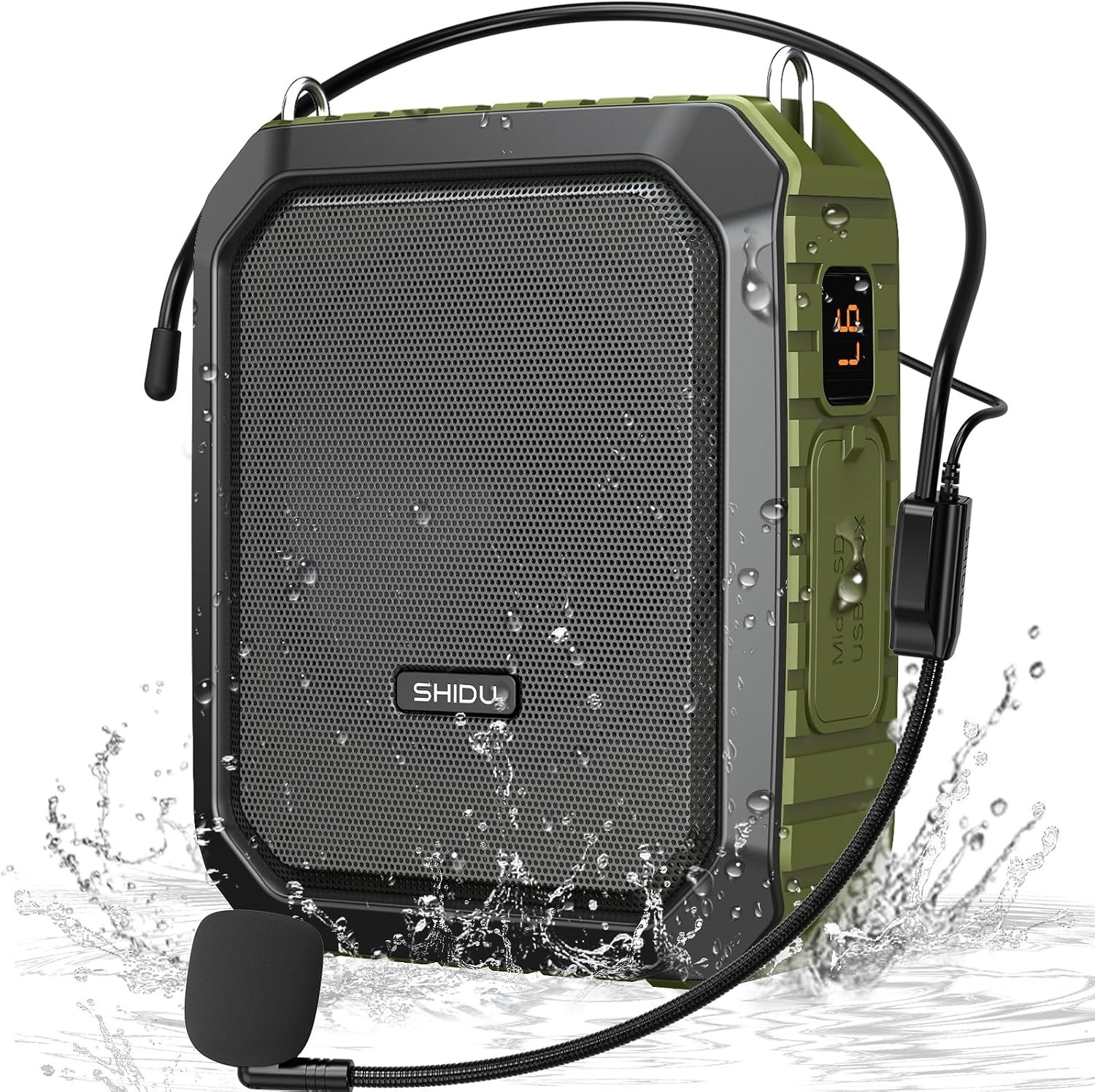 SHIDU Voice Amplifier for Teacher with Portable Microphone and Speaker, 18W Megaphone with Wired Mic Headset, IPX5 Waterproof & Rechargeable Bluetooth Speaker Systems for Tour Guide (NOT Wireless)