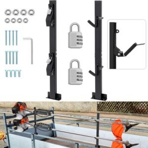 Zonon Locking Trimmer Rack for Open Landscape Truck Trailers Trim Line Holder Enclosed Weedeater Rack with Password Lock, Mount on Landscape Trailer(2 Locking Positions)