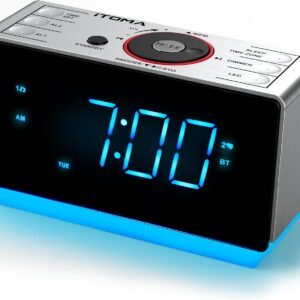 Alarm Clock Radio with Bluetooth, FM Radio, Dual Alarm with Snooze, Large LED Display, Dimmer Control, USB Charging Output and Night Light iTOMA CKS708