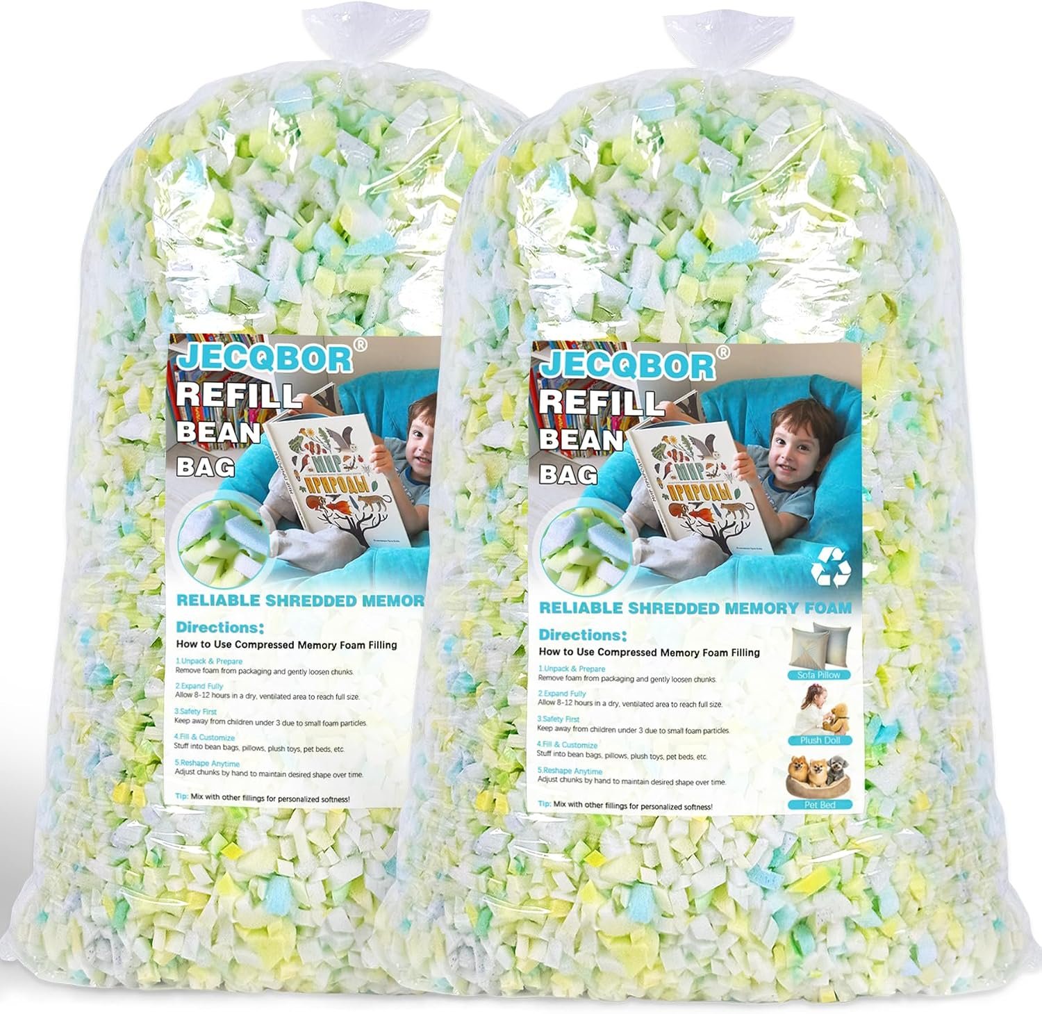 Bean Bag Filler, 10lbs Shredded Memory Foam Filling, Soft Pillow Stuffing Bean Bag Refill Foam for Couch, Cushion, Stuffed Animals, Dog Bed, Arts Crafts